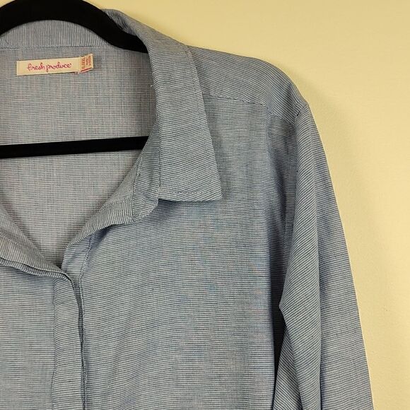 Fresh Produce Blue Cotton Button Front Popover Tunic Blouse Top - Picture 3 of 14
